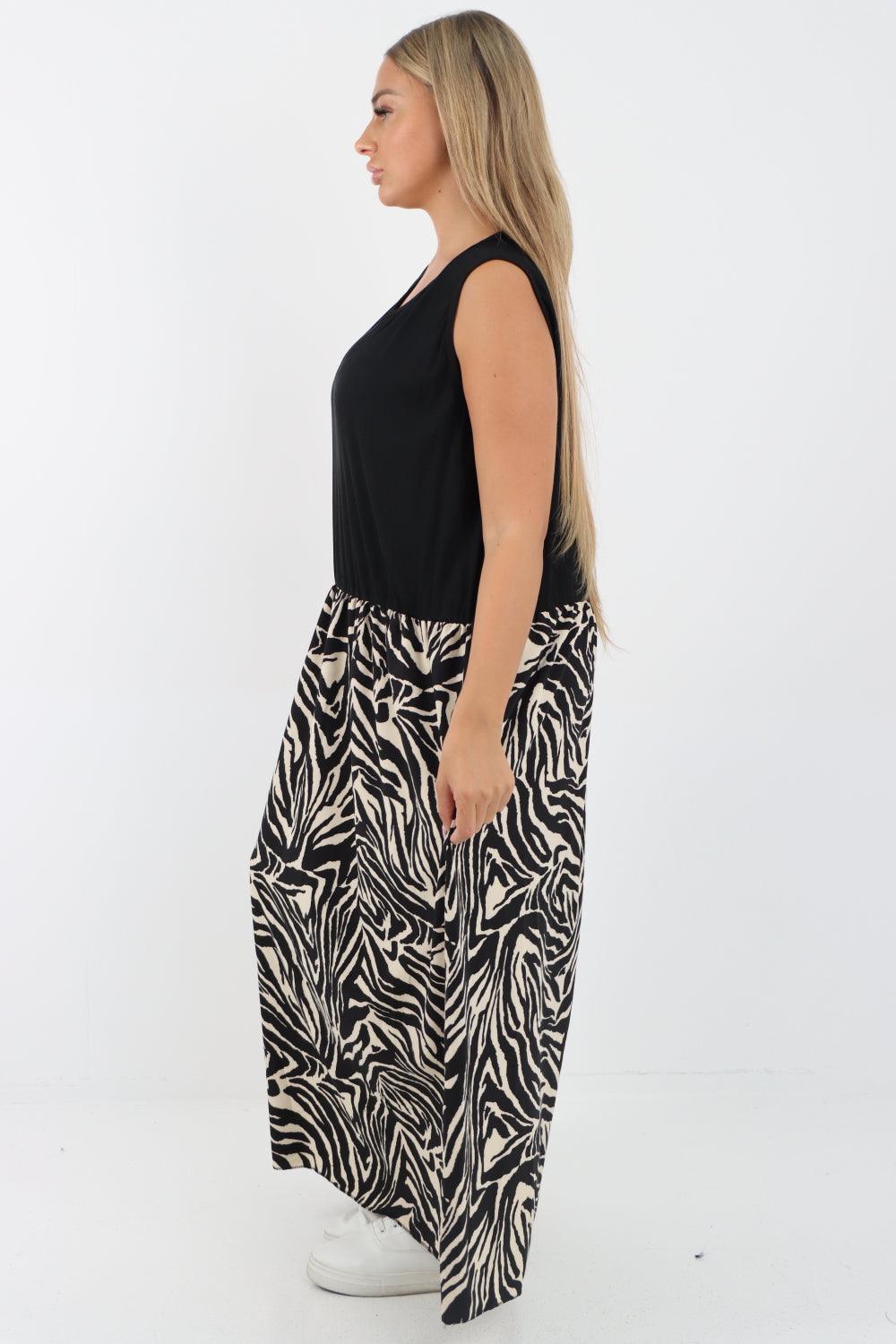 Ribbed Vest Animal Print Maxi Dress - Lashra Fashion