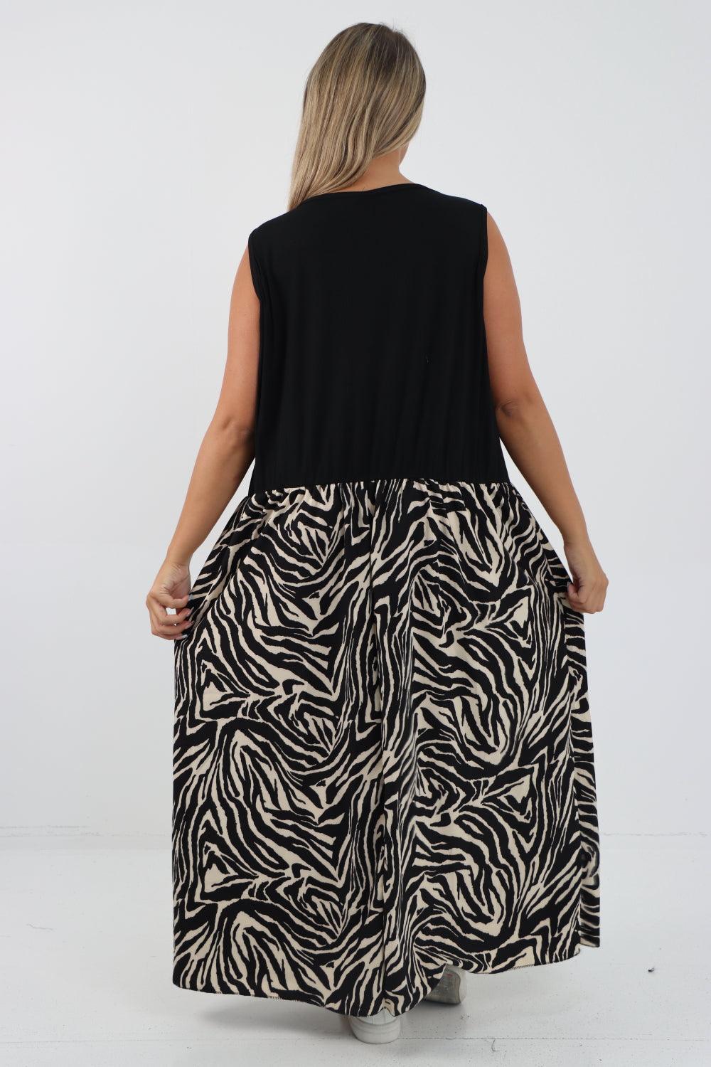 Ribbed Vest Animal Print Maxi Dress - Lashra Fashion