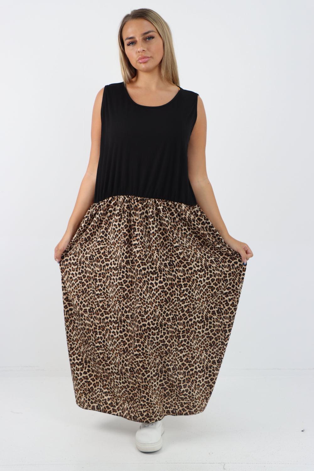 Ribbed Vest Animal Print Maxi Dress - Lashra Fashion