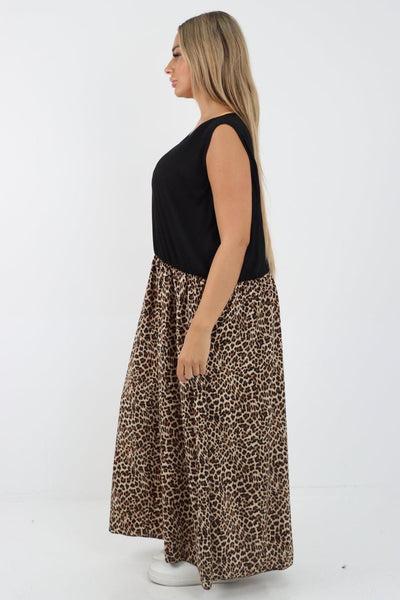 Ribbed Vest Animal Print Maxi Dress - Lashra Fashion