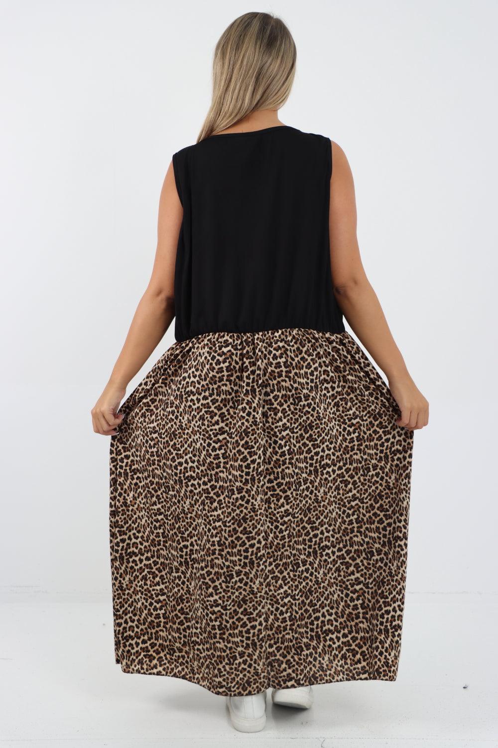 Ribbed Vest Animal Print Maxi Dress - Lashra Fashion