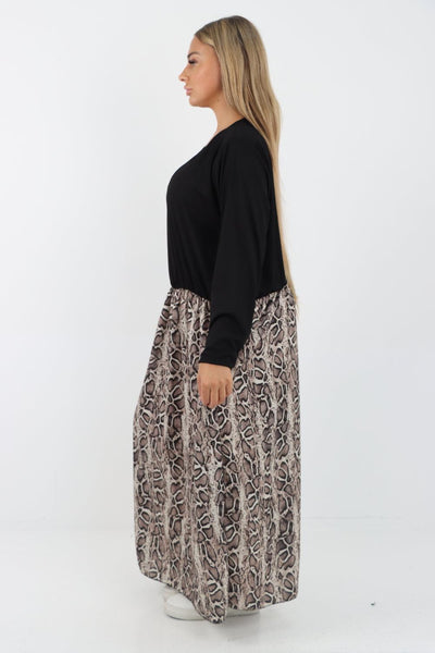 Animal Print Ribbed Vest Longsleeve Maxi Dress - Lashra Fashion