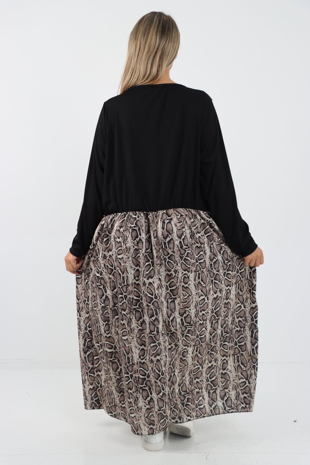 Animal Print Ribbed Vest Longsleeve Maxi Dress - Lashra Fashion