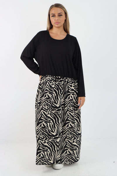 Animal Print Ribbed Vest Longsleeve Maxi Dress - Lashra Fashion