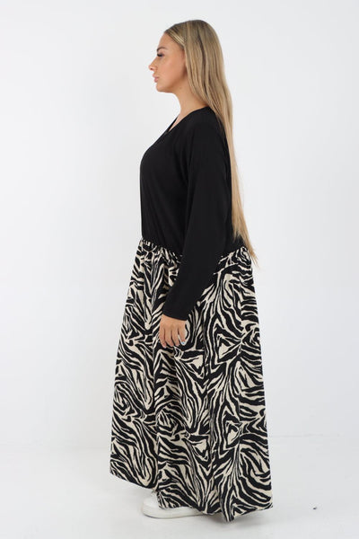 Animal Print Ribbed Vest Longsleeve Maxi Dress - Lashra Fashion