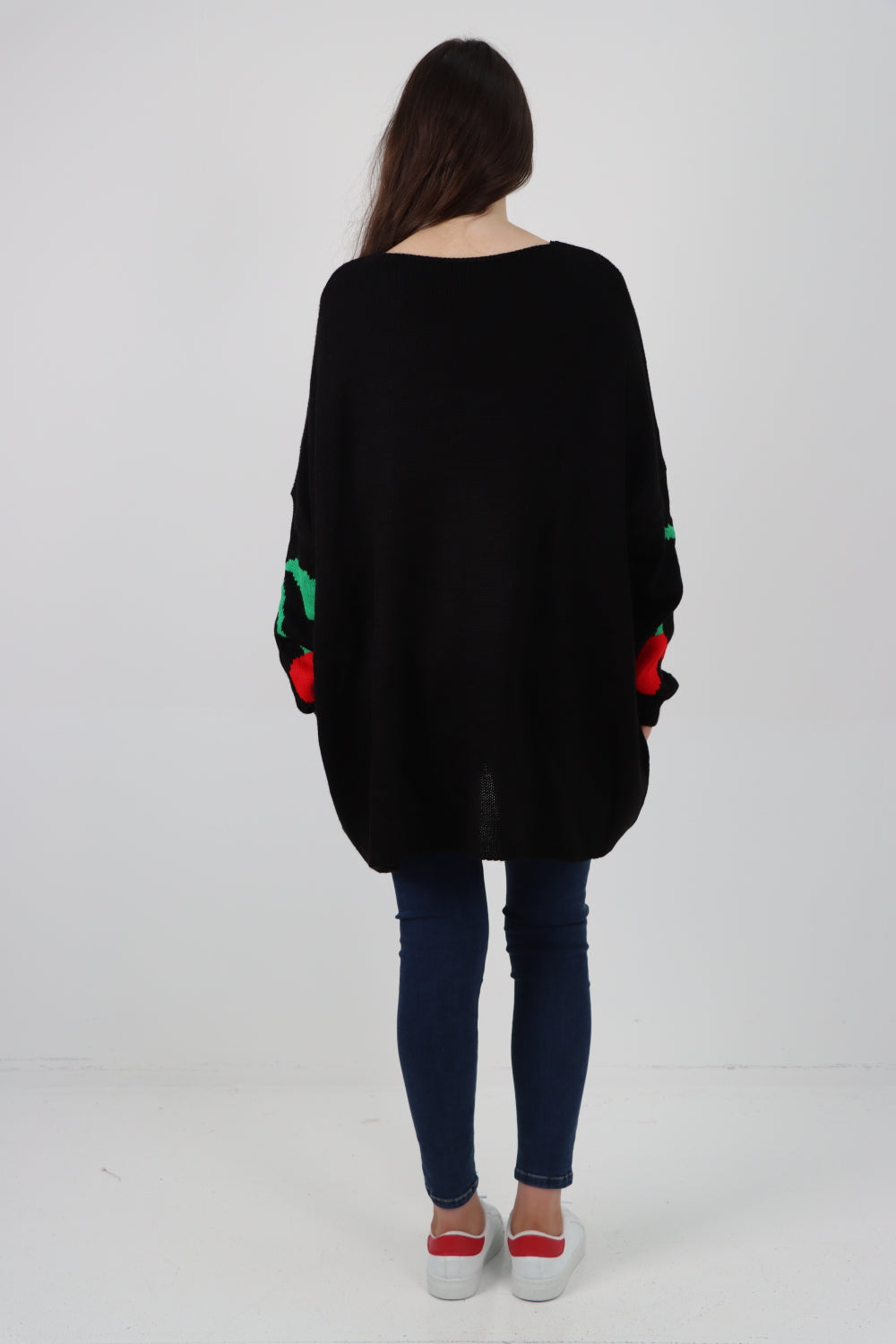 Oversized Knitted Cherry Print Jumper Top