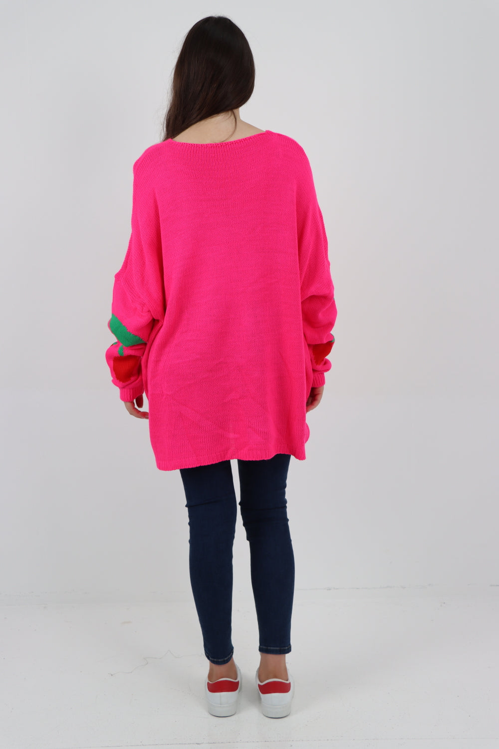 Oversized Knitted Cherry Print Jumper Top