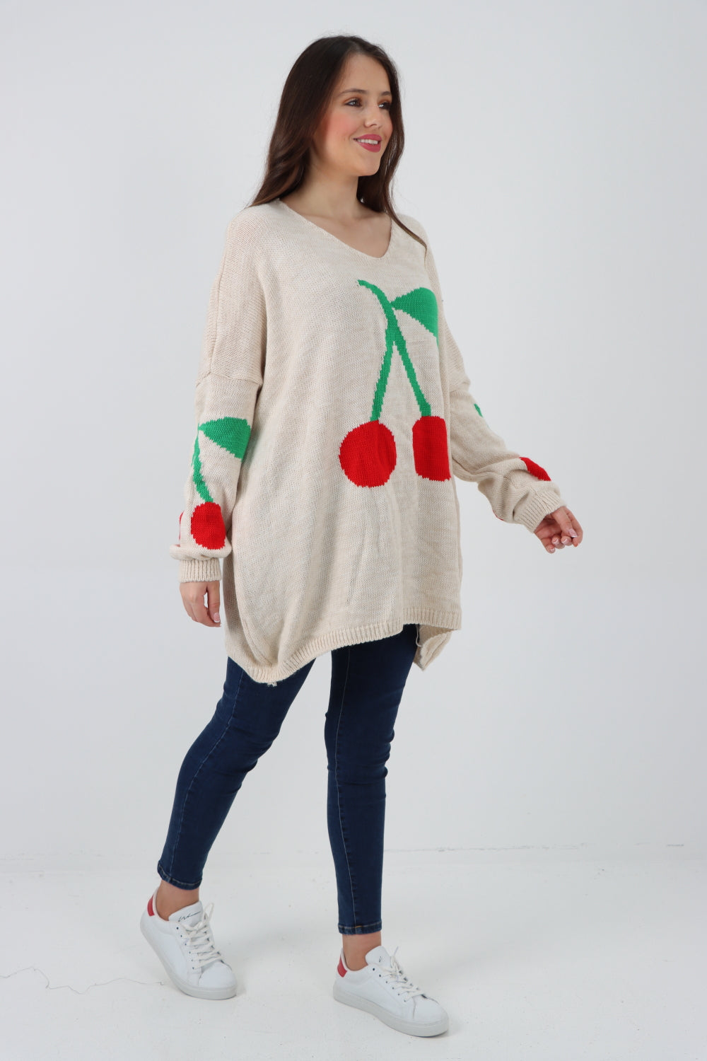 Oversized Knitted Cherry Print Jumper Top