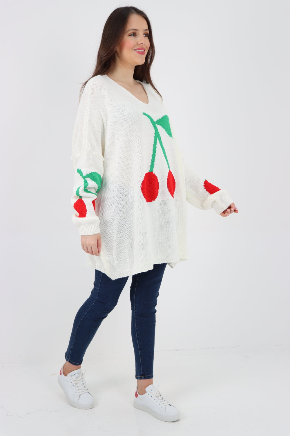 Oversized Knitted Cherry Print Jumper Top