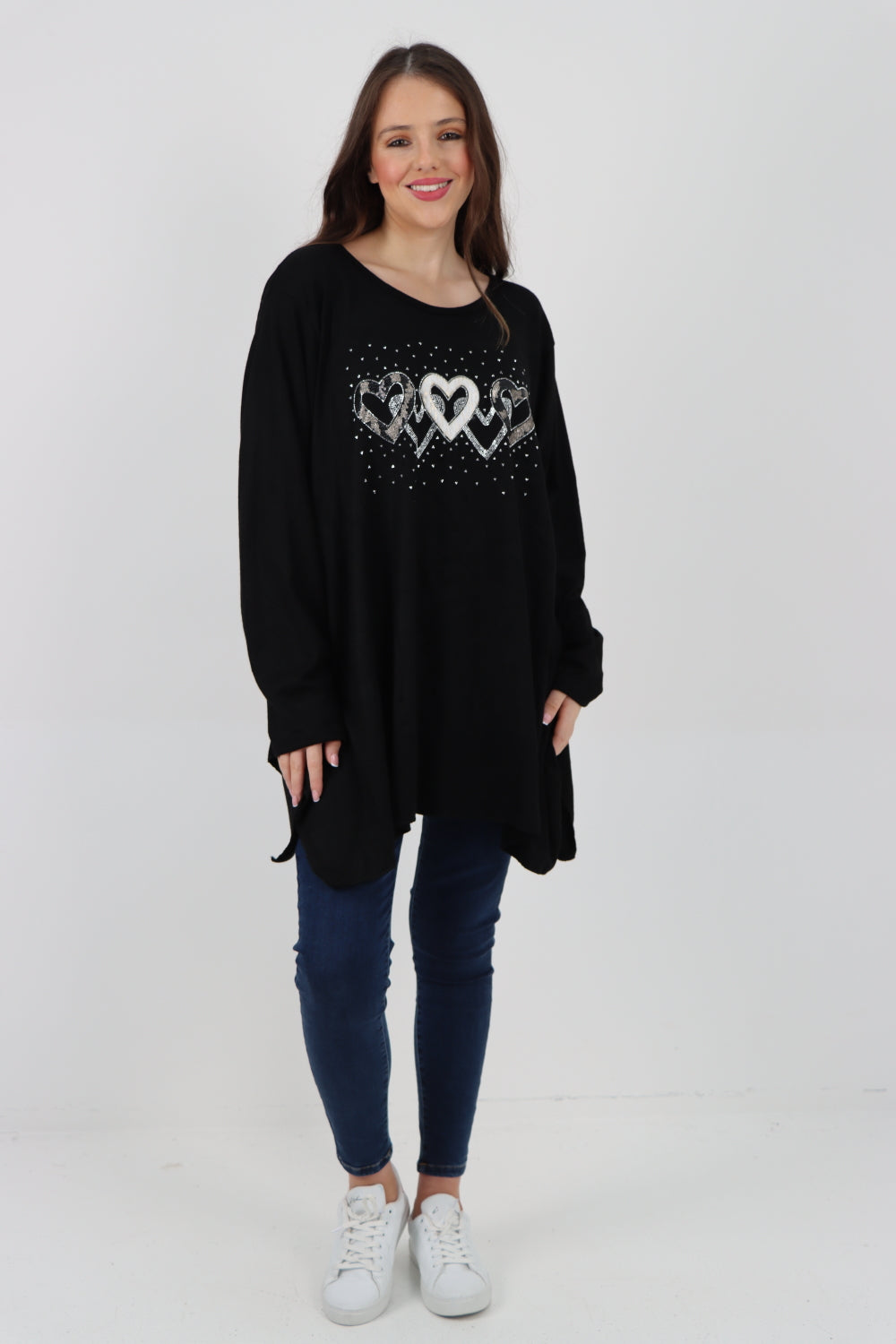 Sequin Heart Print Soft Knit Jumper Top