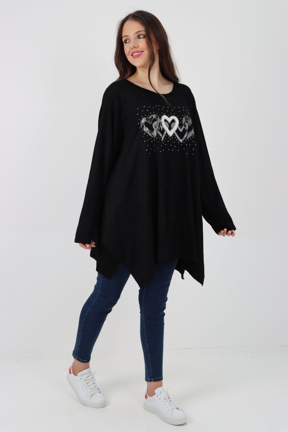 Sequin Heart Print Soft Knit Jumper Top