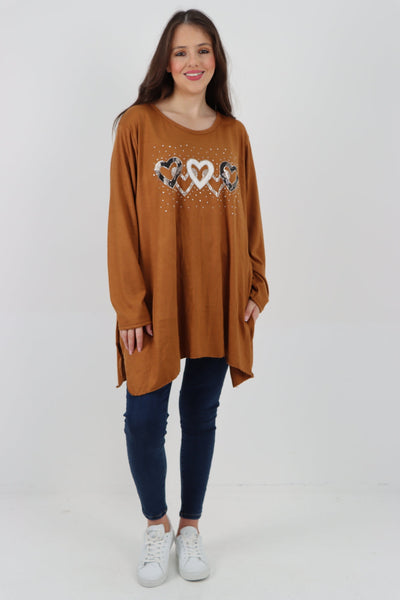 Sequin Heart Print Soft Knit Jumper Top