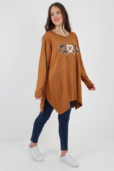 Sequin Heart Print Soft Knit Jumper Top