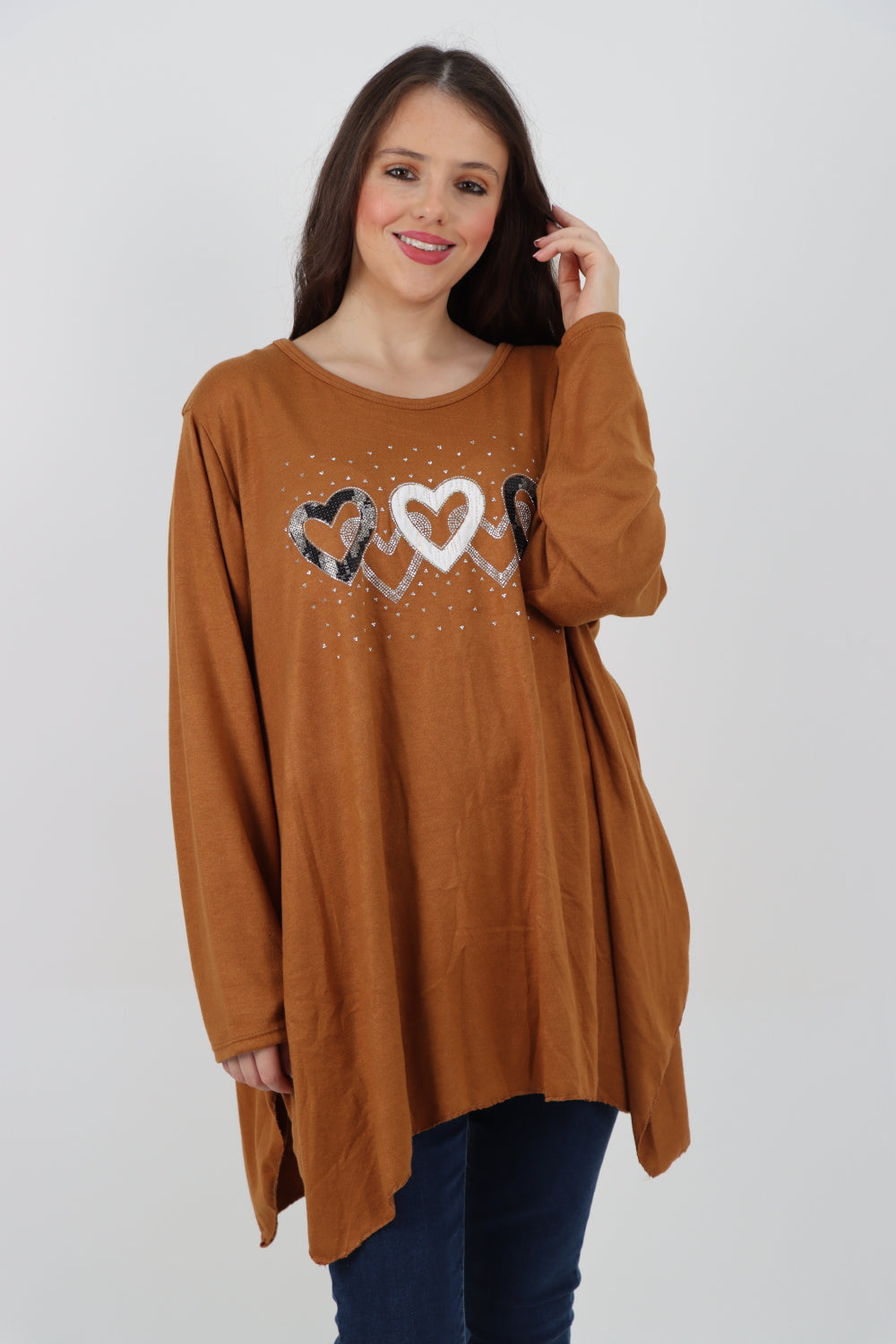 Sequin Heart Print Soft Knit Jumper Top