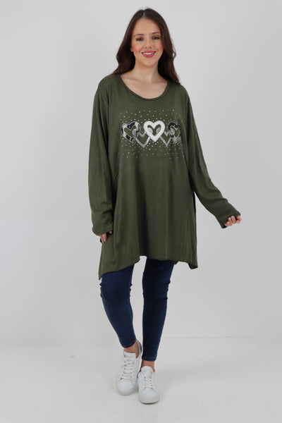 Sequin Heart Print Soft Knit Jumper Top