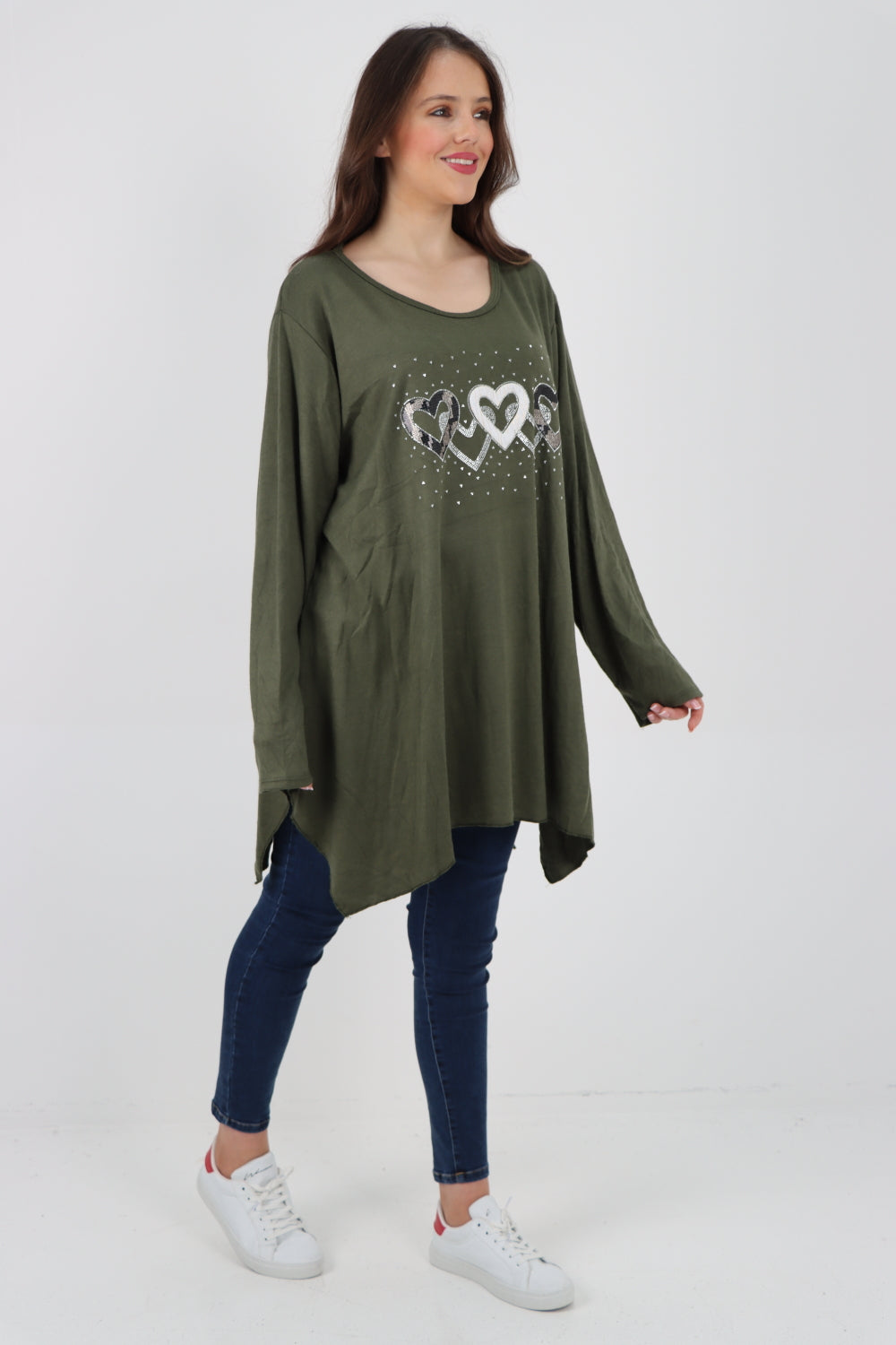 Sequin Heart Print Soft Knit Jumper Top