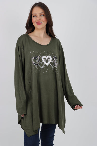 Sequin Heart Print Soft Knit Jumper Top