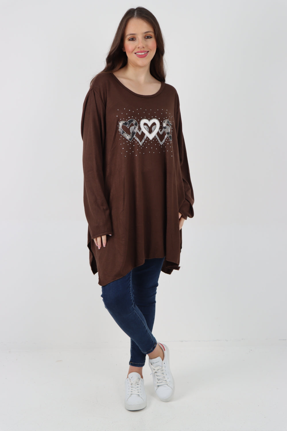 Sequin Heart Print Soft Knit Jumper Top