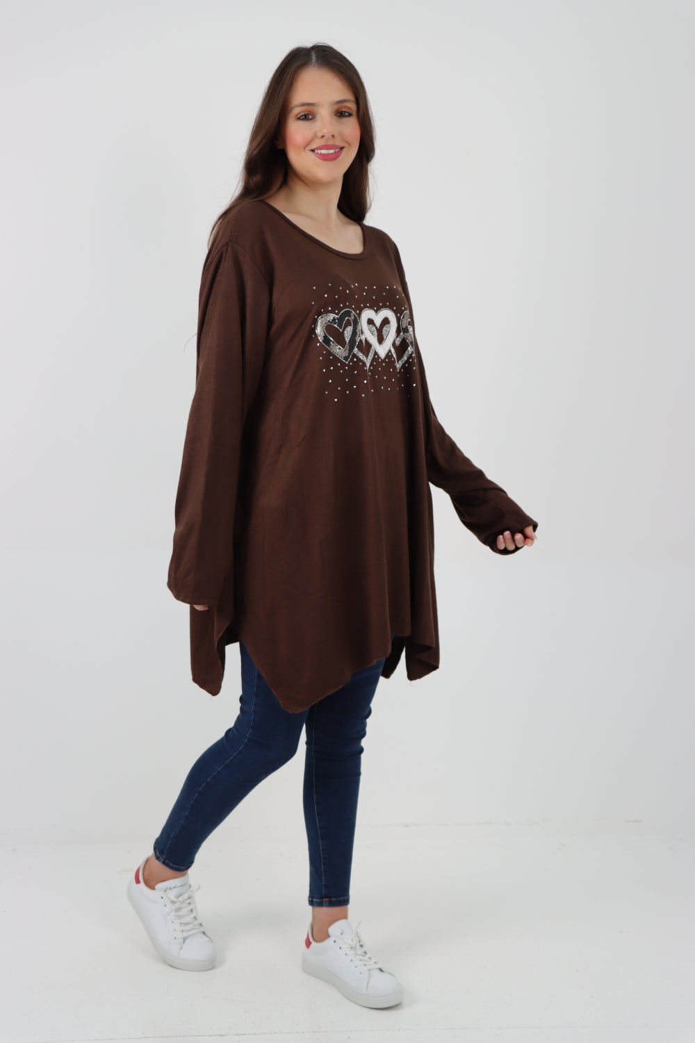 Sequin Heart Print Soft Knit Jumper Top