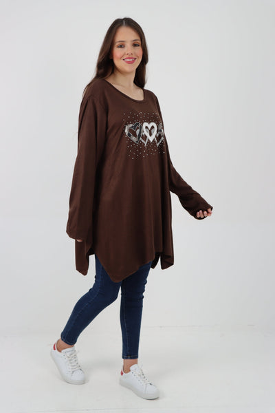 Sequin Heart Print Soft Knit Jumper Top