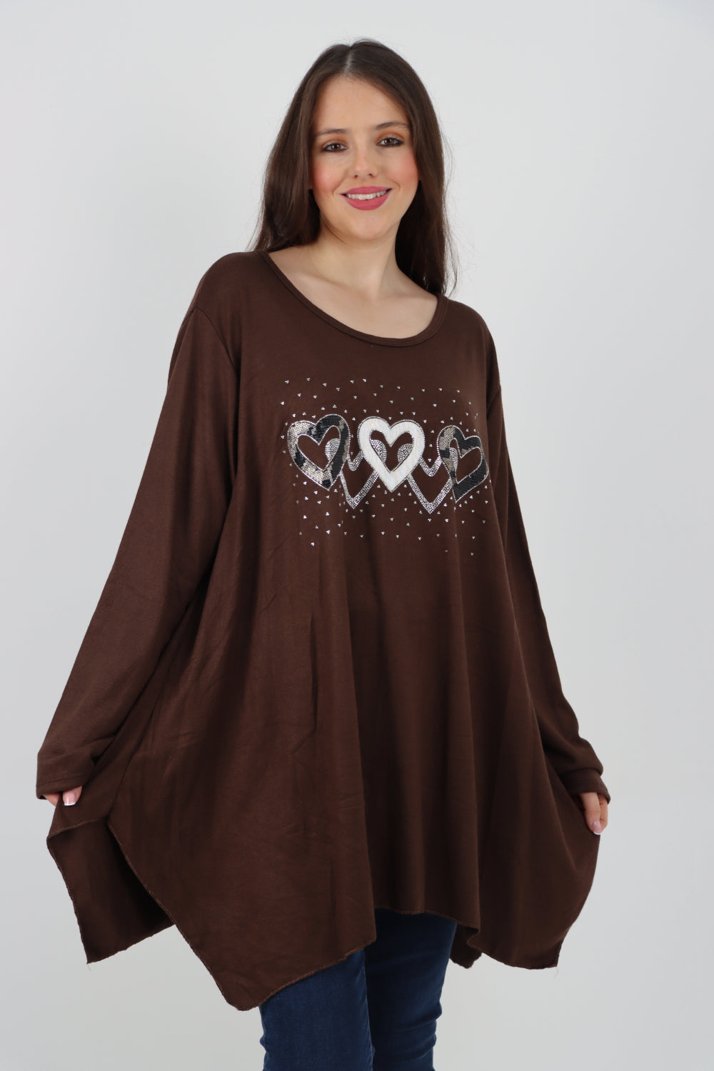 Sequin Heart Print Soft Knit Jumper Top