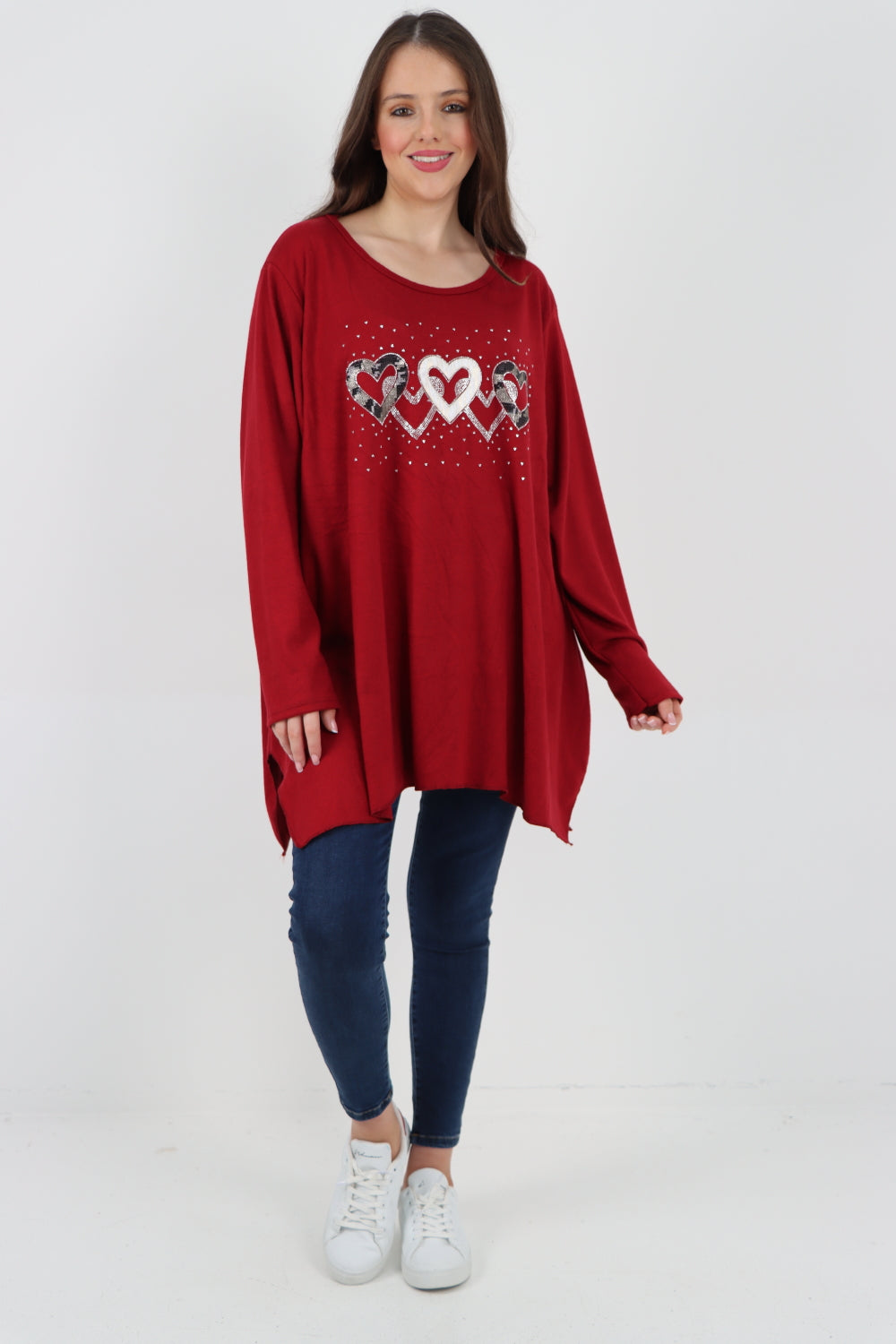 Sequin Heart Print Soft Knit Jumper Top