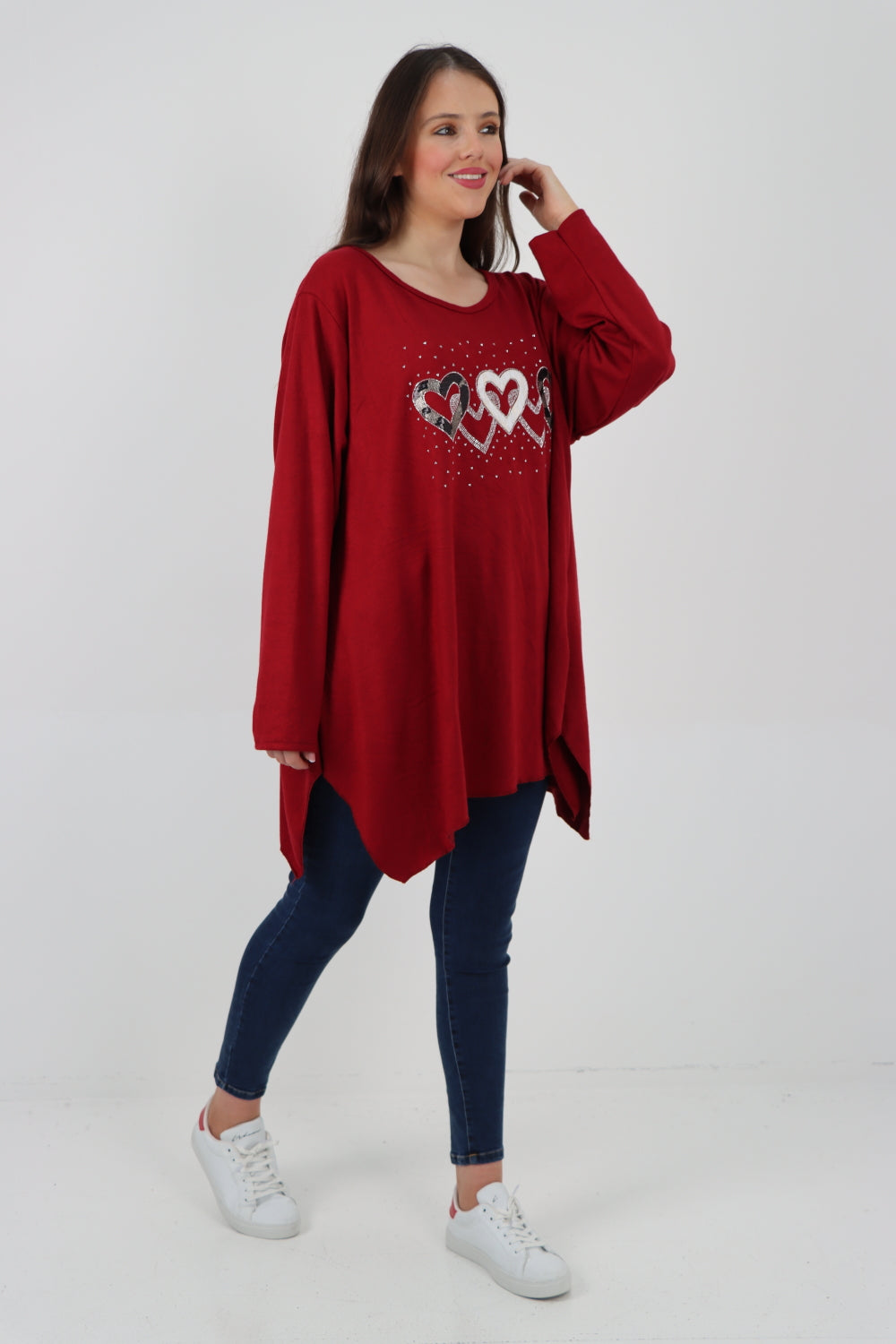 Sequin Heart Print Soft Knit Jumper Top