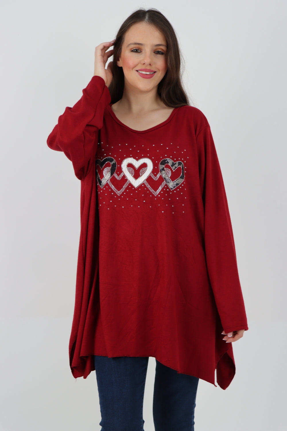 Sequin Heart Print Soft Knit Jumper Top