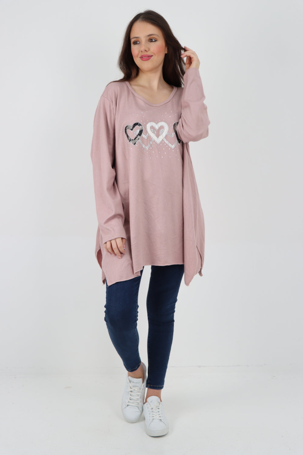 Sequin Heart Print Soft Knit Jumper Top