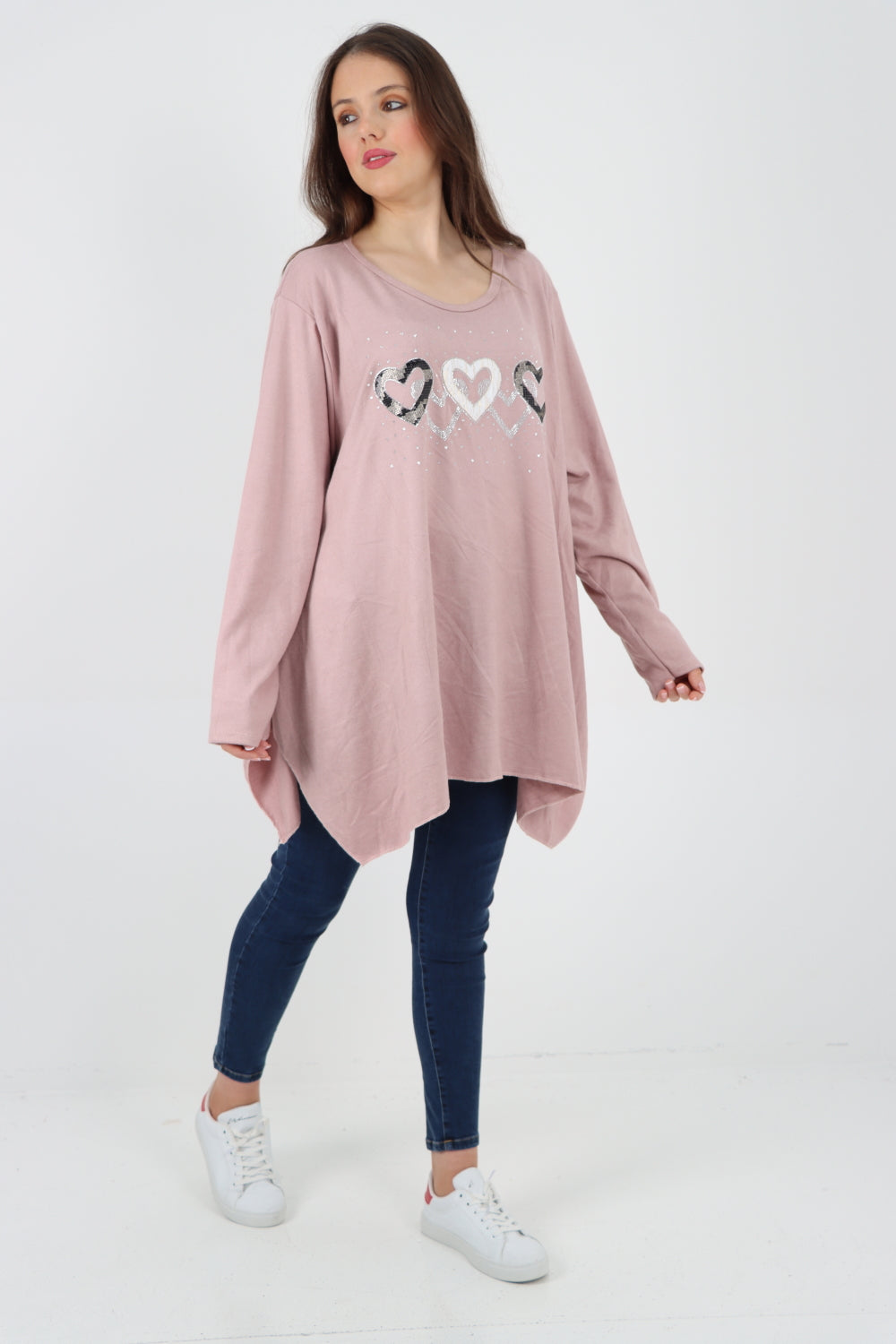 Sequin Heart Print Soft Knit Jumper Top