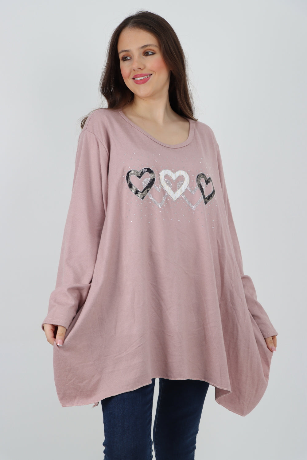 Sequin Heart Print Soft Knit Jumper Top