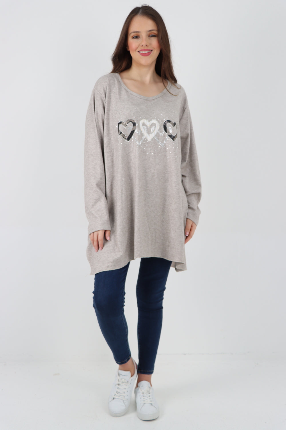 Sequin Heart Print Soft Knit Jumper Top