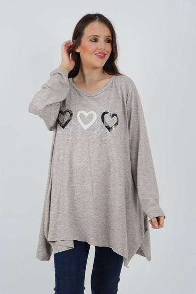 Sequin Heart Print Soft Knit Jumper Top