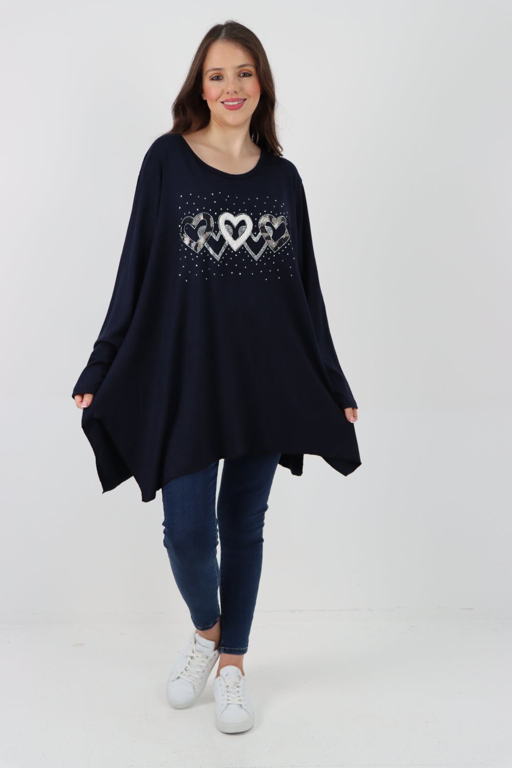 Sequin Heart Print Soft Knit Jumper Top