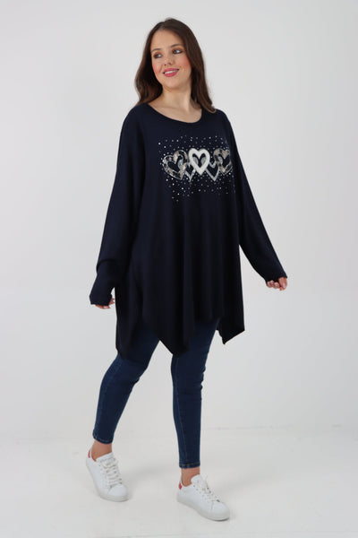 Sequin Heart Print Soft Knit Jumper Top