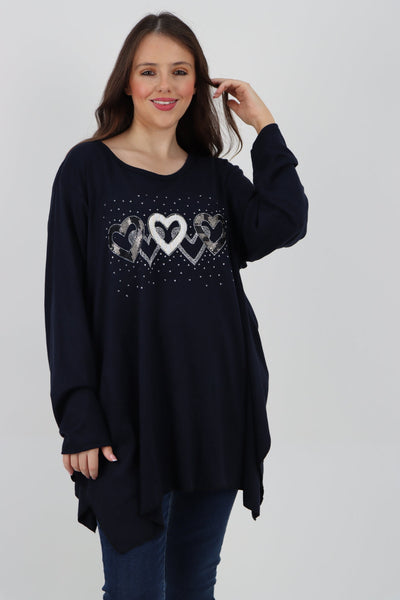 Sequin Heart Print Soft Knit Jumper Top