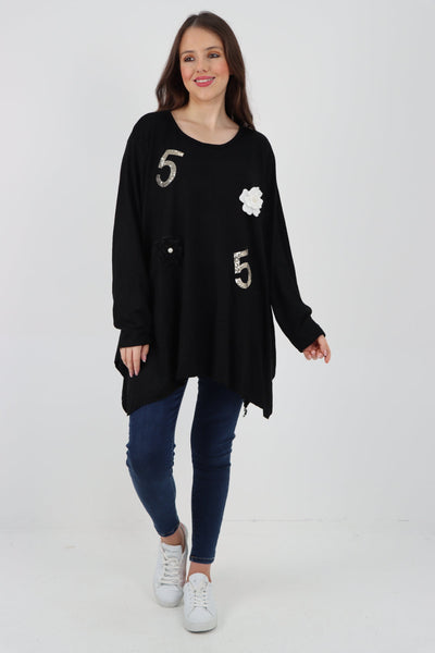 Five Flower Print LongsleeveJumper Top