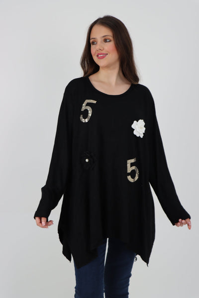 Five Flower Print LongsleeveJumper Top