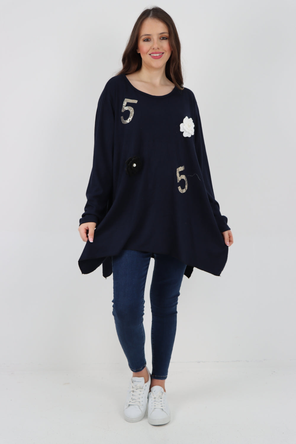 Five Flower Print LongsleeveJumper Top