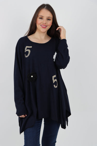 Five Flower Print LongsleeveJumper Top