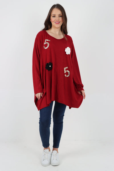 Five Flower Print LongsleeveJumper Top