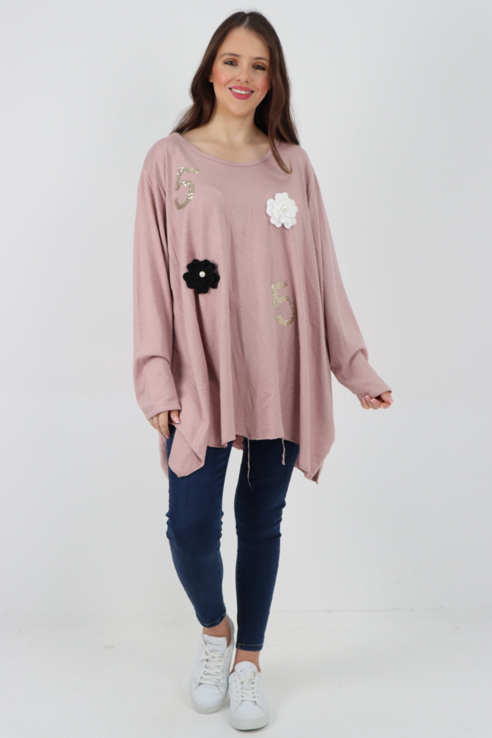 Five Flower Print LongsleeveJumper Top