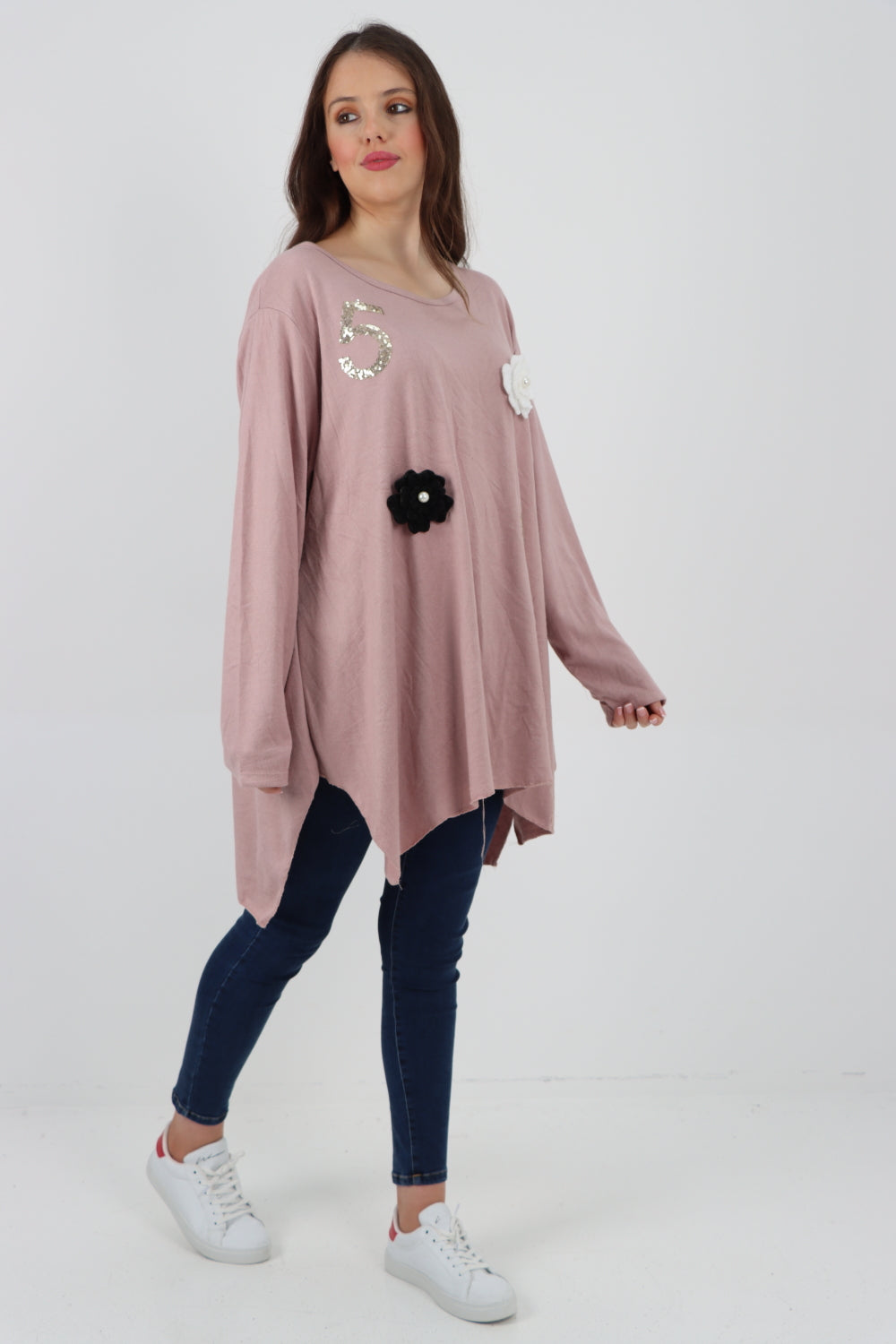 Five Flower Print LongsleeveJumper Top