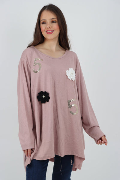 Five Flower Print LongsleeveJumper Top