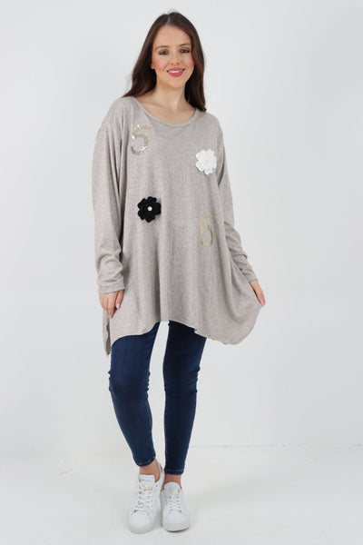 Five Flower Print LongsleeveJumper Top