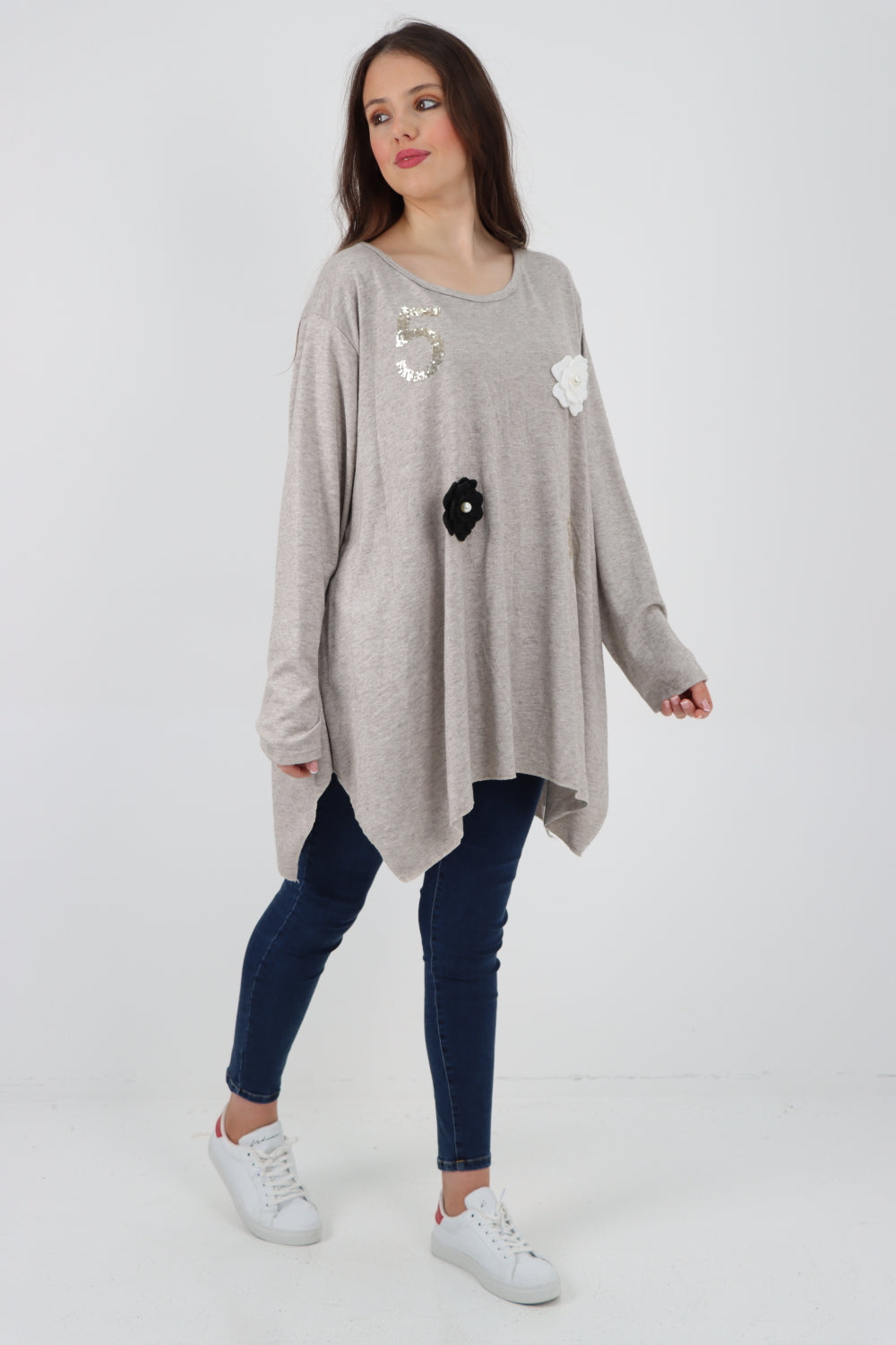 Five Flower Print LongsleeveJumper Top