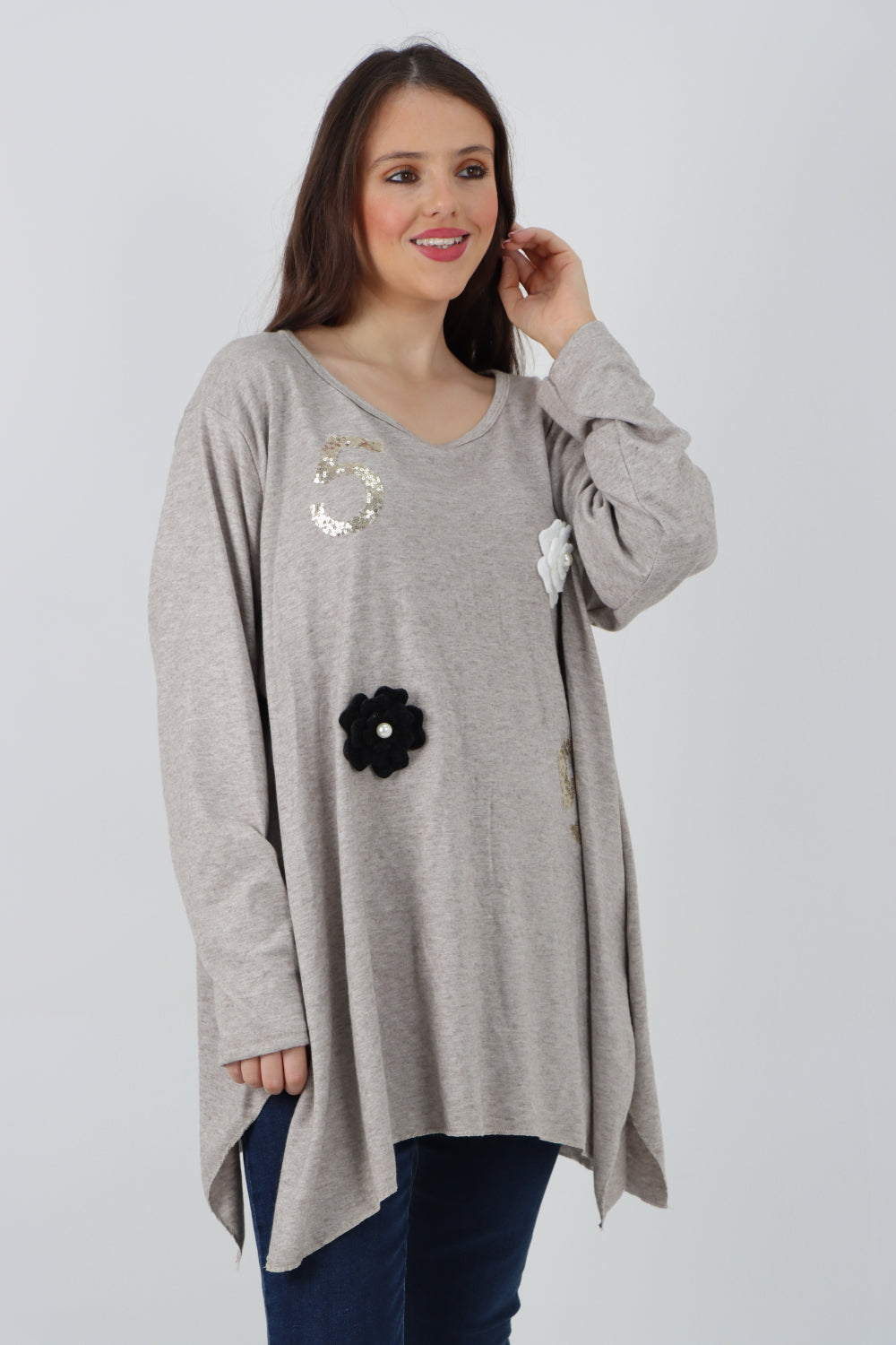 Five Flower Print LongsleeveJumper Top