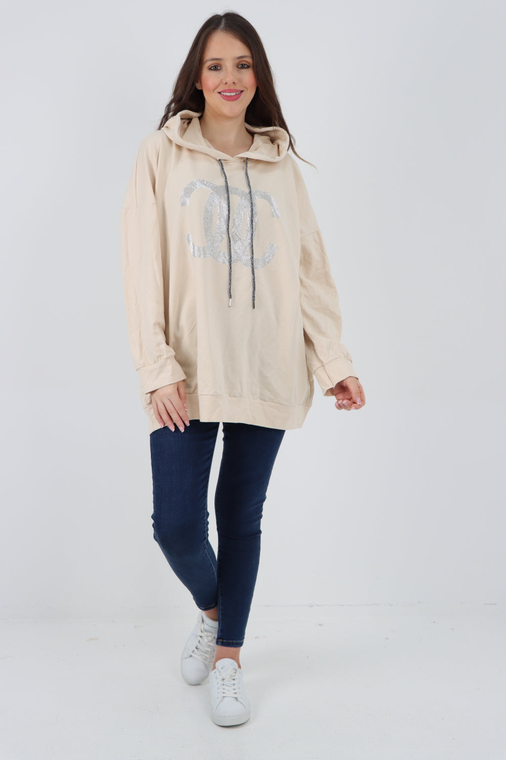 CC Print Long Sleeve Hooded Top