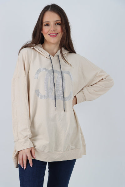 CC Print Long Sleeve Hooded Top