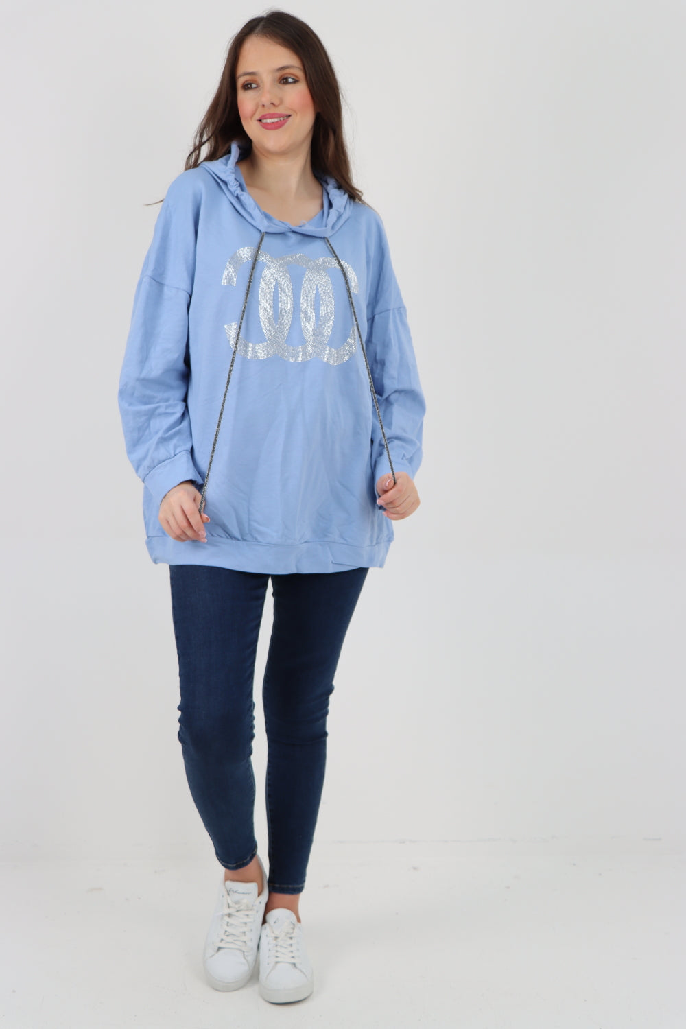 CC Print Long Sleeve Hooded Top